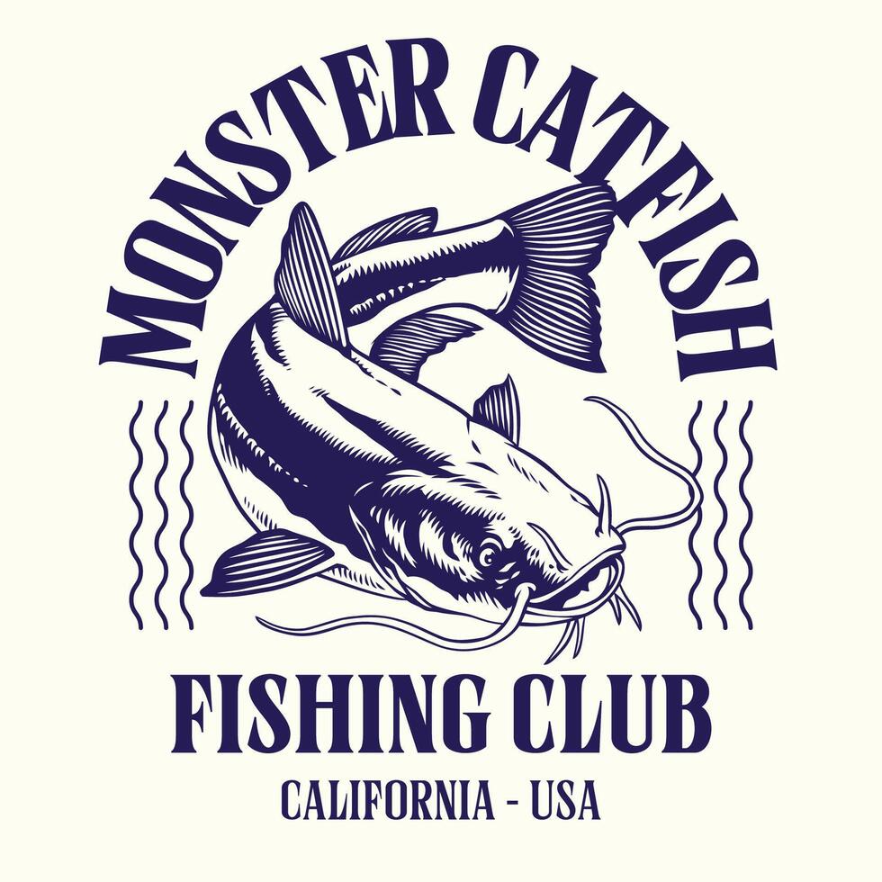 Vintage Shirt Design of Monster Catfish Fishing vector
