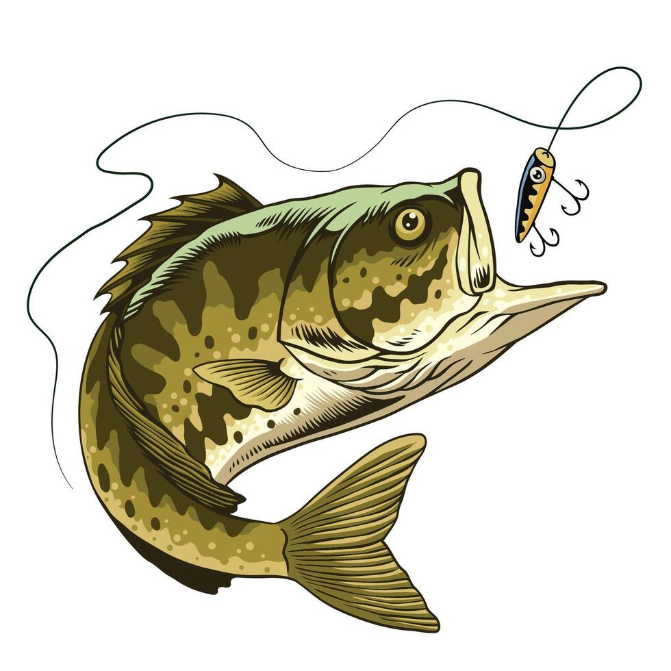 vector de bocazas bajo pescado atrapando el pescar señuelo