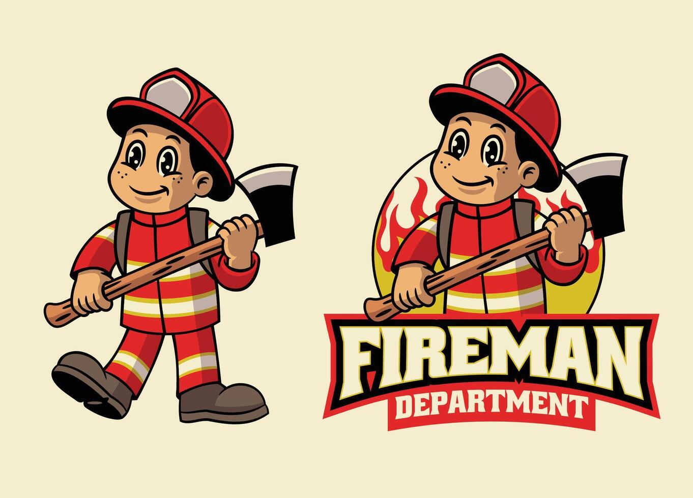 dibujos animados de bombero mascota logo diseño vector