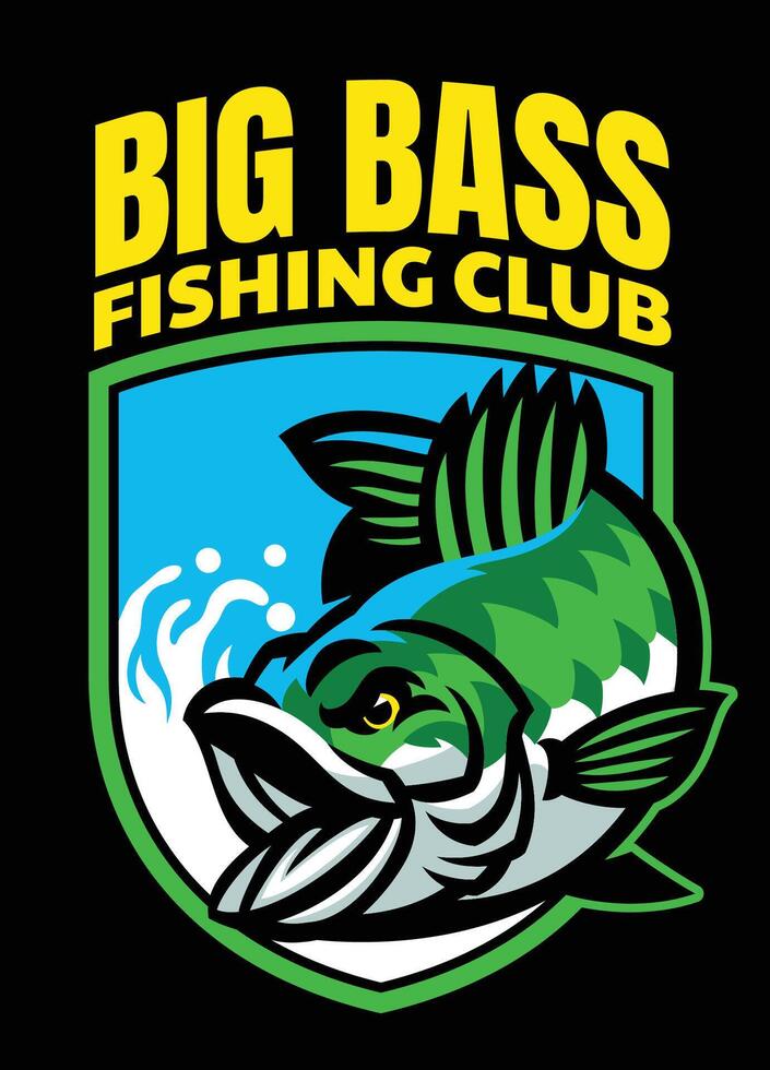 grande bajo mascota pescar club logo vector