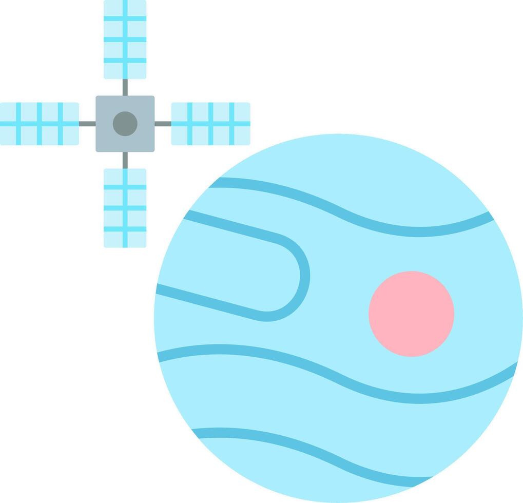 Urano con satélite plano ligero icono vector