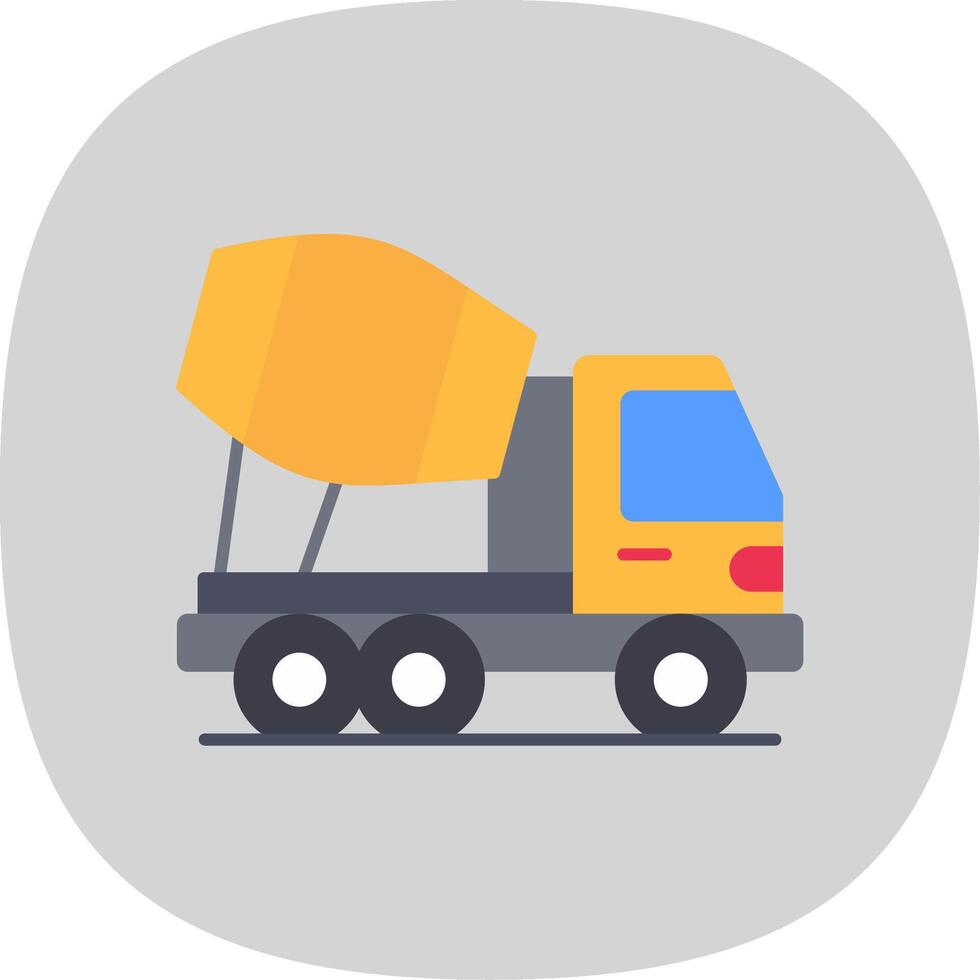 Concrete Mixer Truck Flat Curve Icon vector