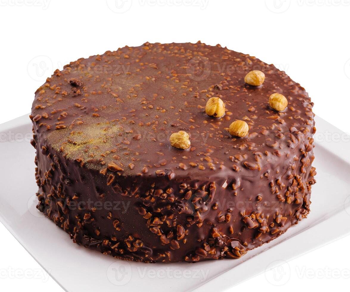 chocolate cake Hazelnut on white plate photo