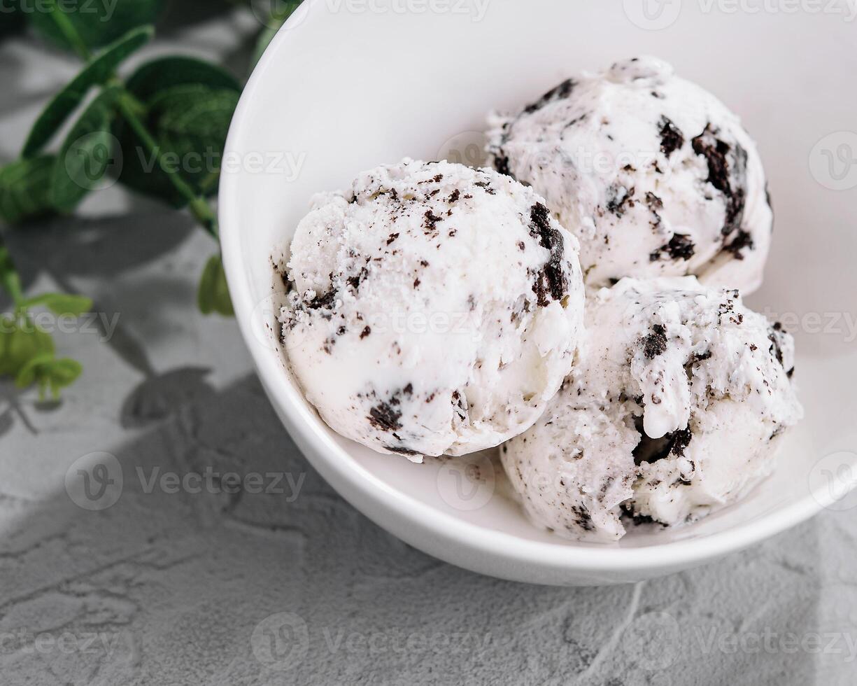 Homemade ice cream with chocolate crumb photo