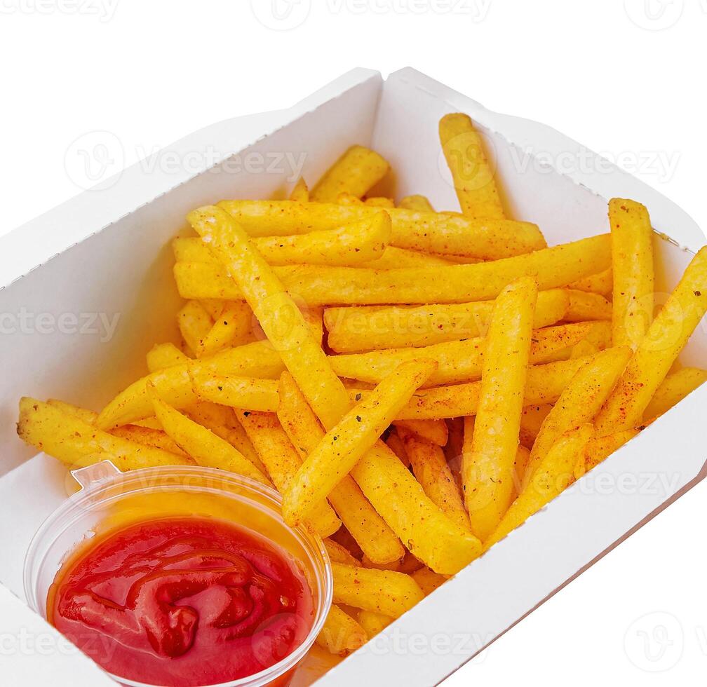 French Fries with Ketchup in takeaway box photo