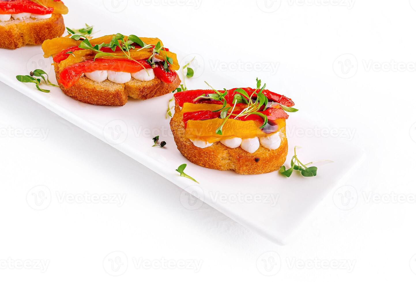 bruschetta with mozzarella and bell pepper photo