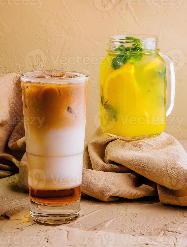 Variety of tropical cocktails and iced coffee photo