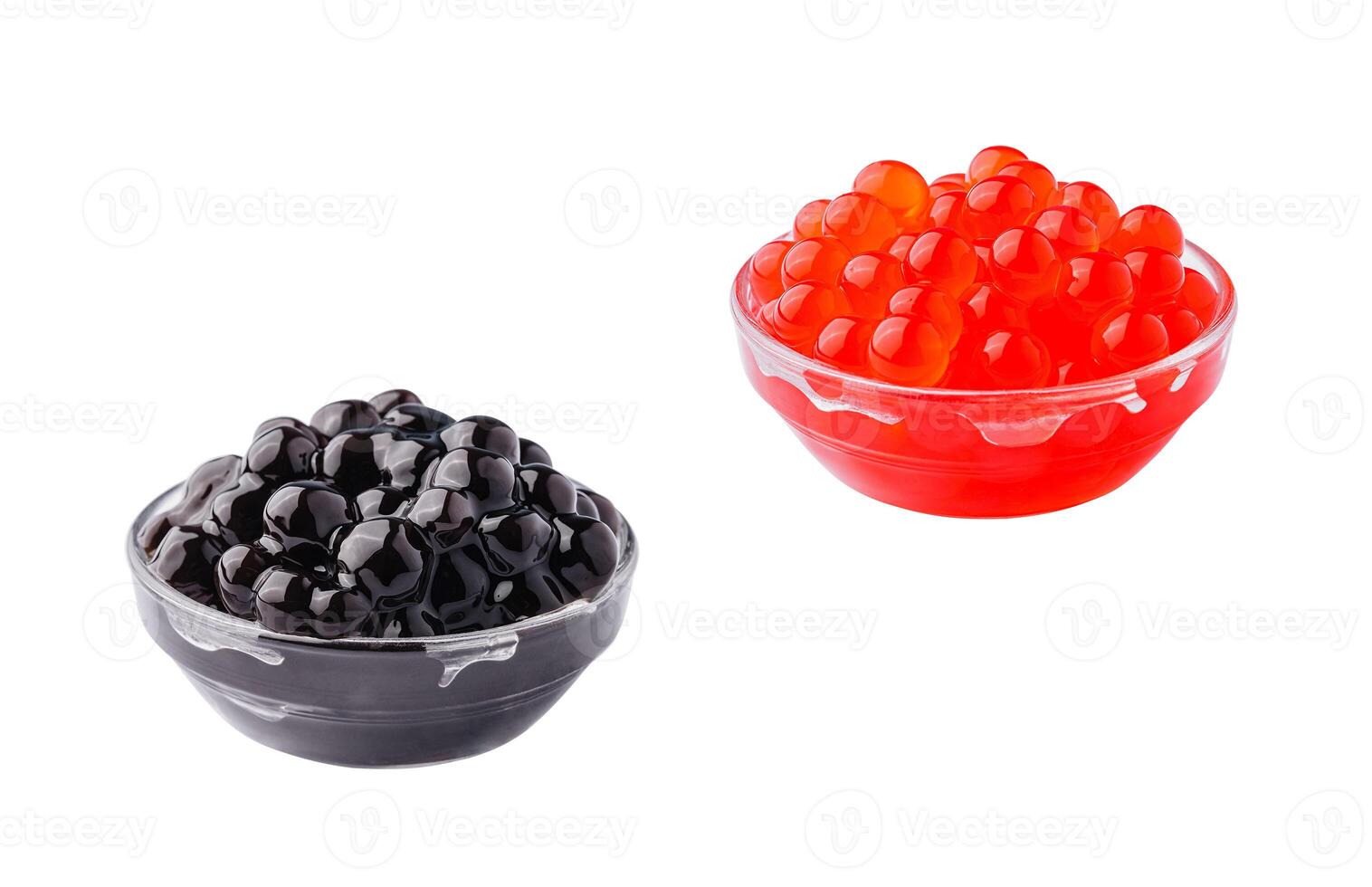 black and red bubble tea in glasses isolated photo