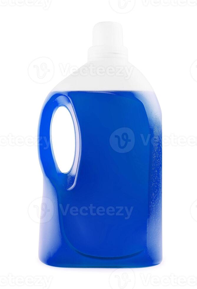 blue liquid soap or detergent in a plastic bottle photo