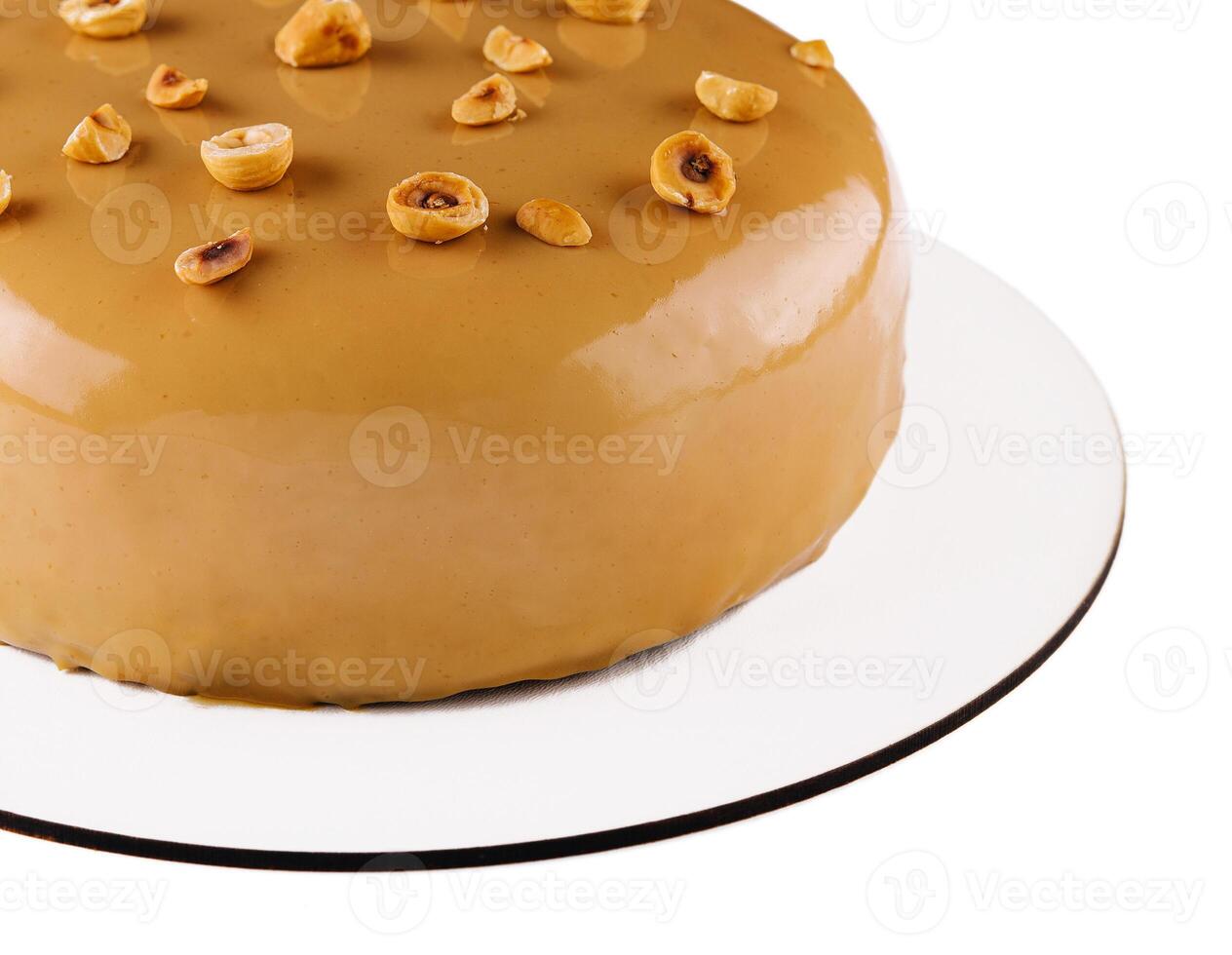 Sweet caramel cake with hazelnut and moouse photo