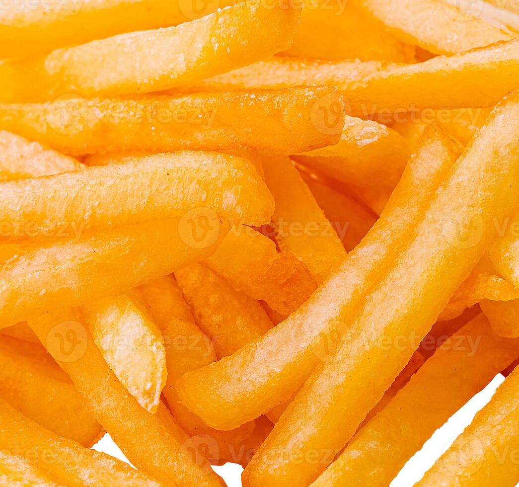 Golden French fries potatoes macro or closeup photo