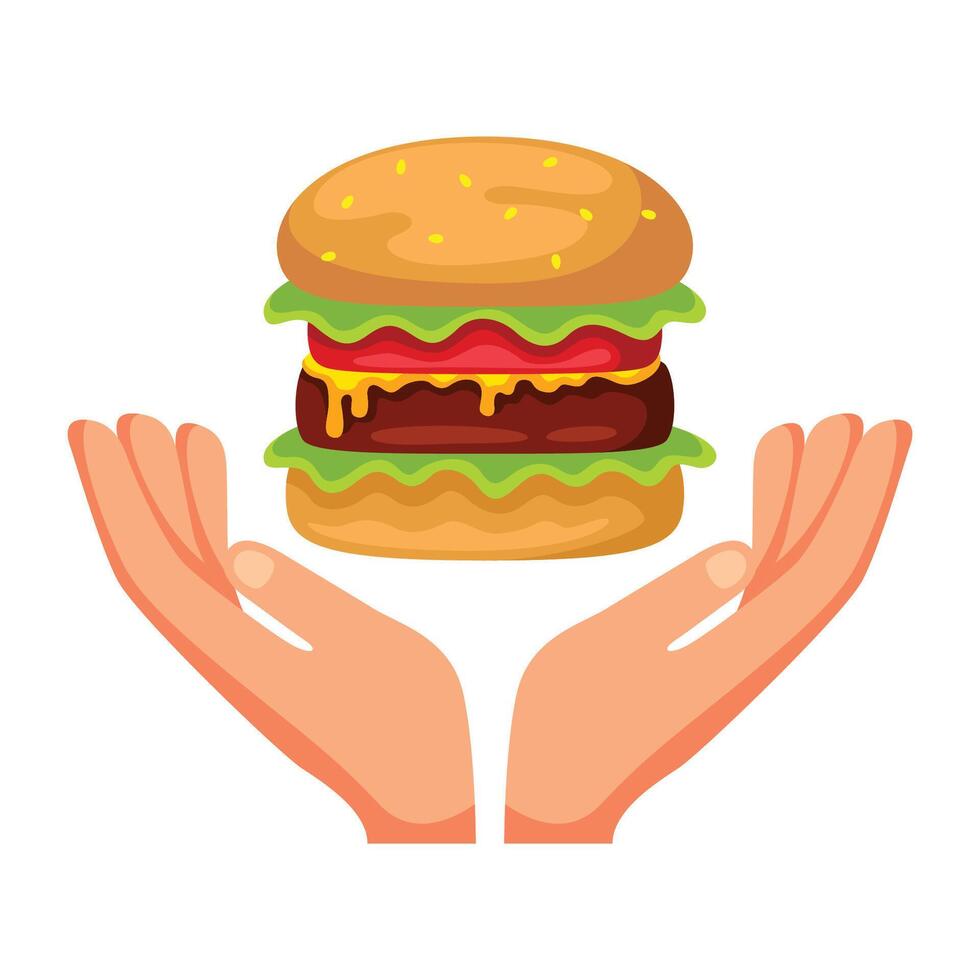 hamburguesa en mano icono ilustración. vector diseño