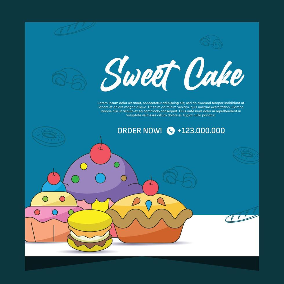 Cupcake square flayer template or social media post vector