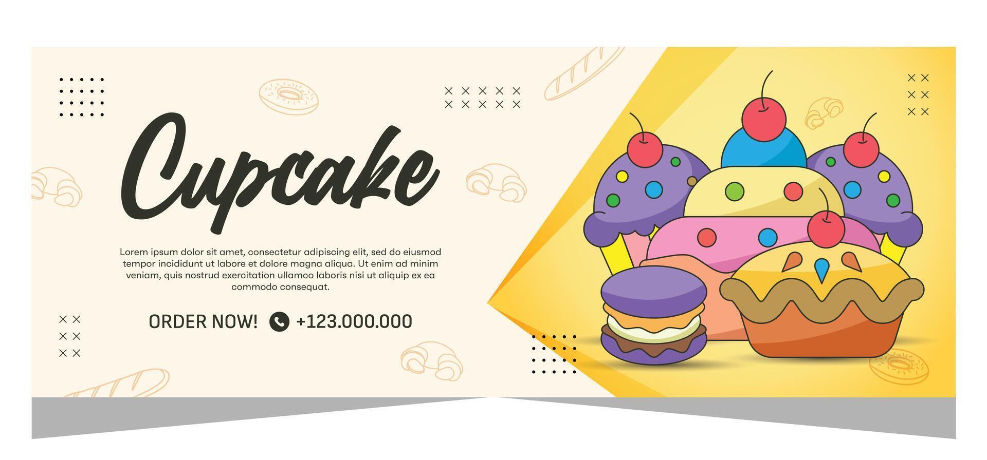 Horizontal template banner of cupcakes in vector design