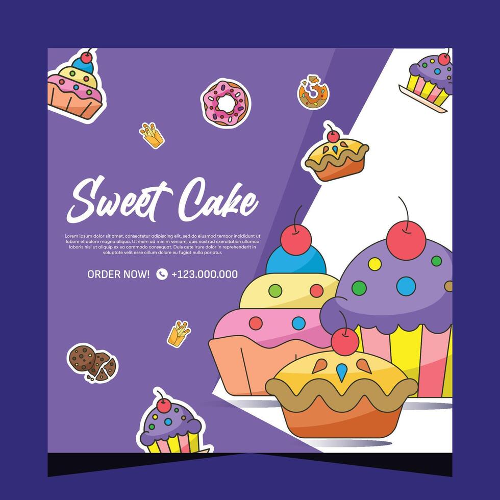 Cupcake square flayer template or social media post vector