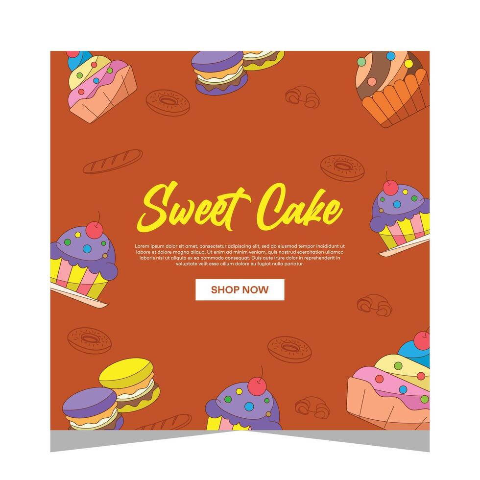 Cupcake square flayer template or social media post vector