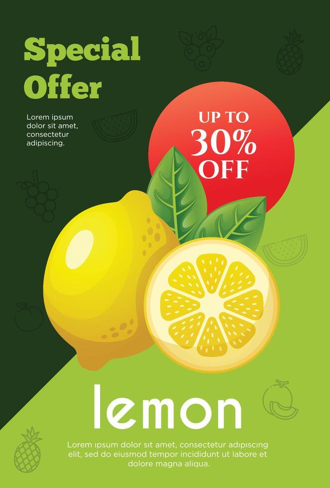 Flyer special offer for lemon fruit product. Fruit promotion flyer vector