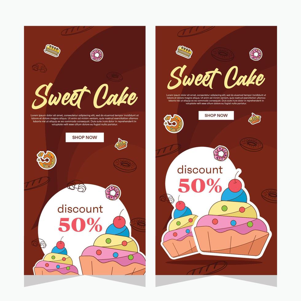 Sweet bakery vertical banner template or history social media in vector