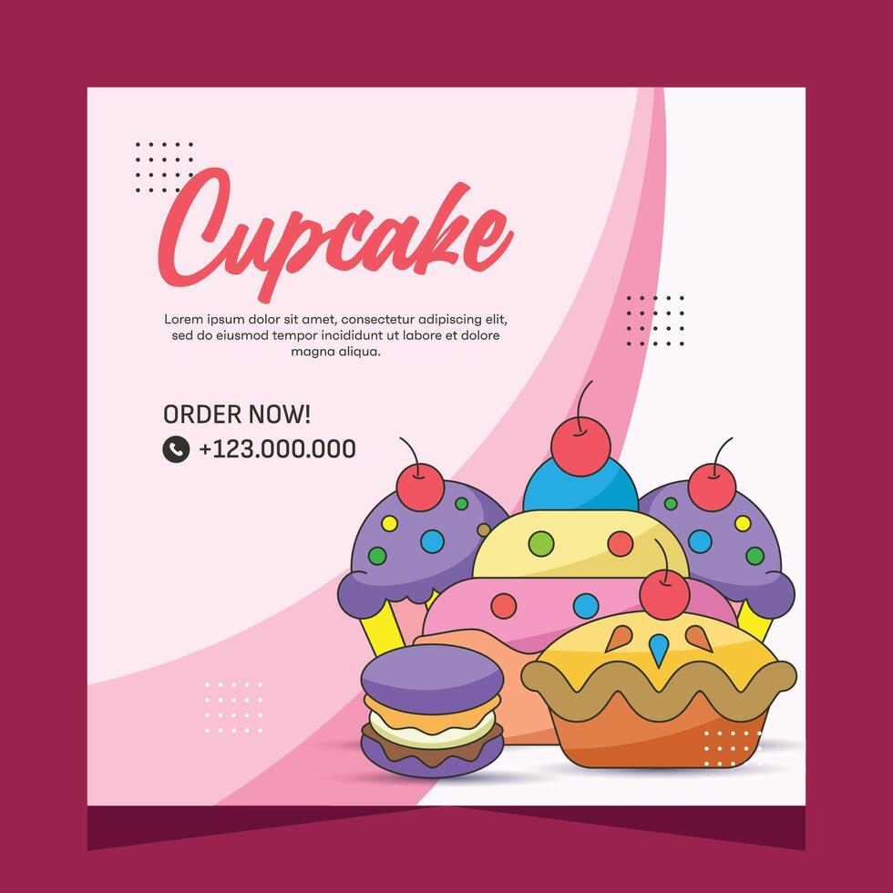 Cupcake square flayer template or social media post vector
