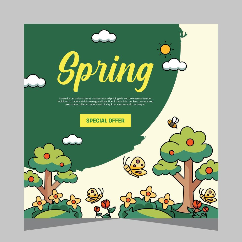 Spring social media post template. Vector Design