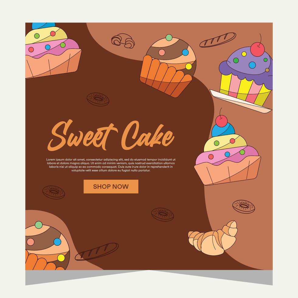 Cupcake square flayer template or social media post vector