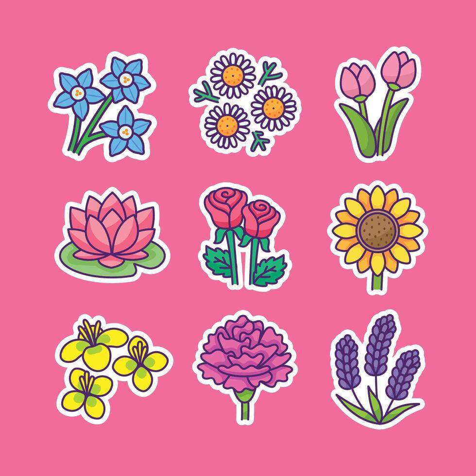 Sticker floral icon set collection design vector