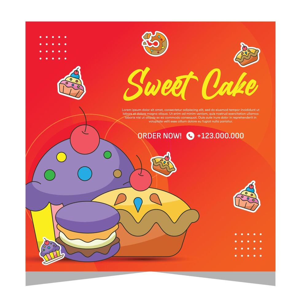 Cupcake square flayer template or social media post vector