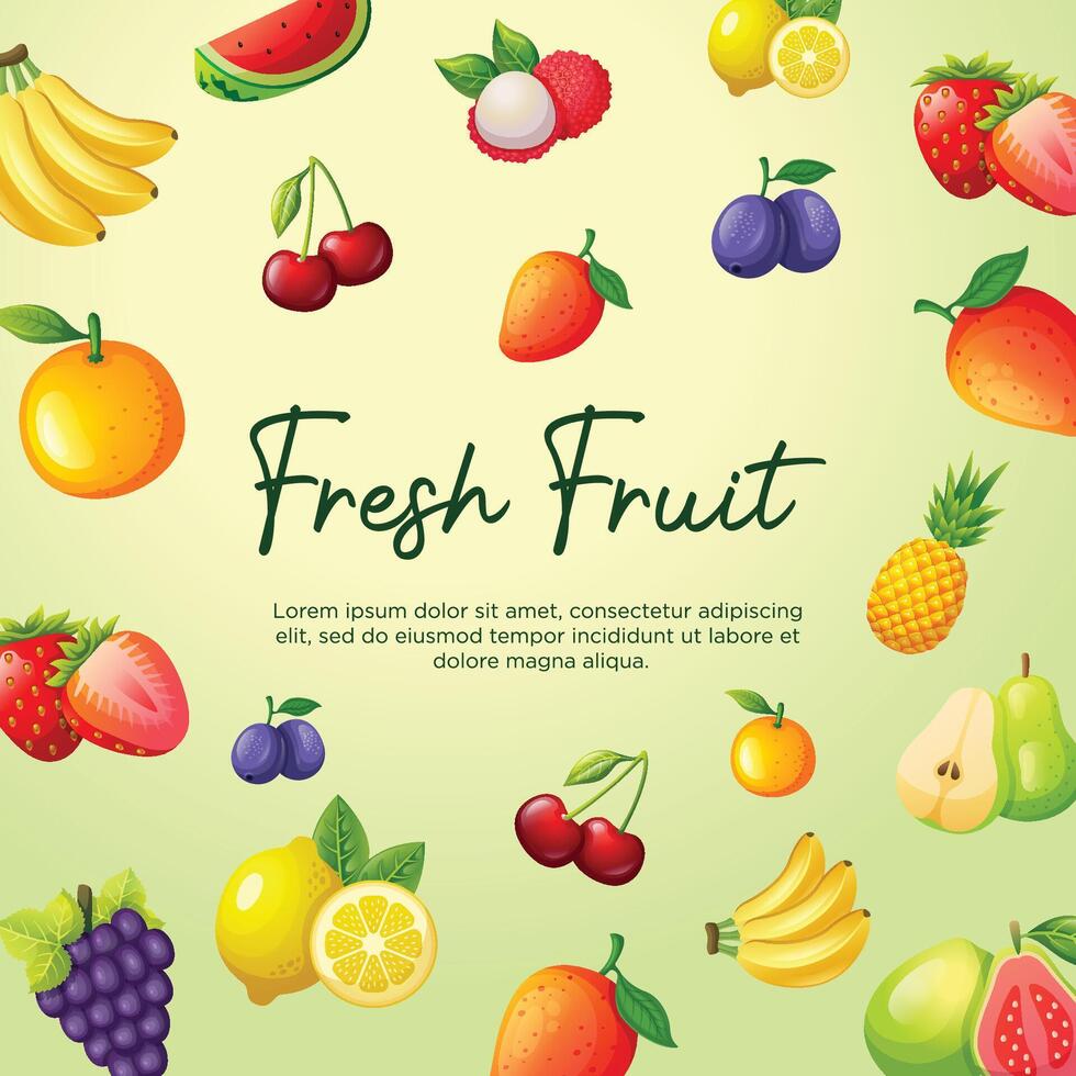 Fruit background in realistic style for social media post vector