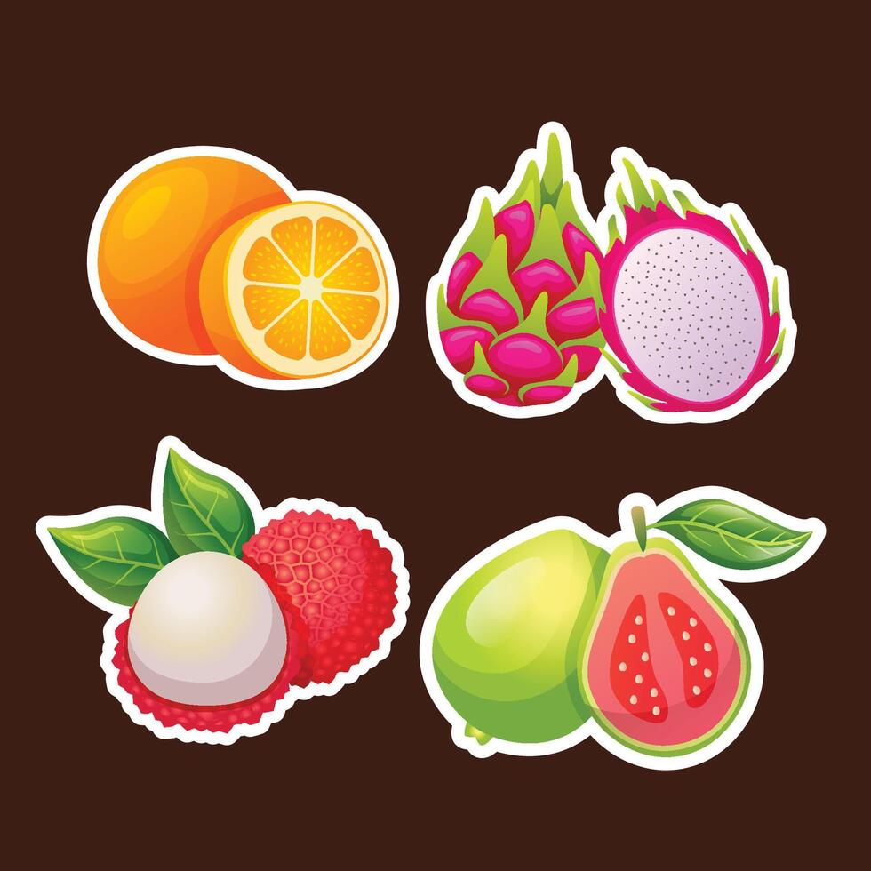 conjunto pegatina Fresco Fruta diseño vector