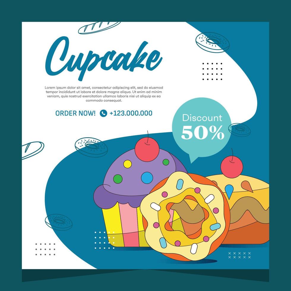 Cupcake square flayer template or social media post vector