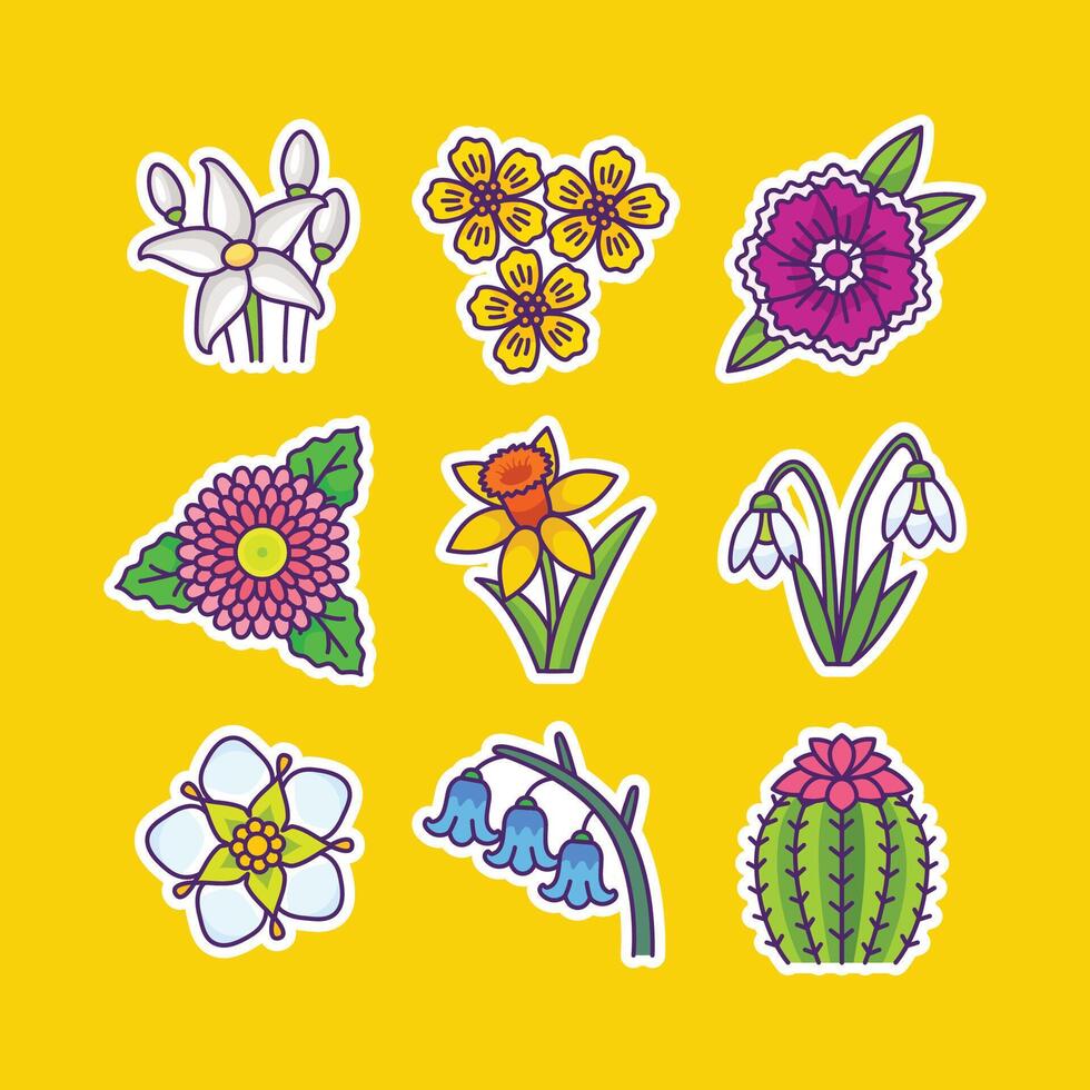 Sticker floral icon set collection design vector