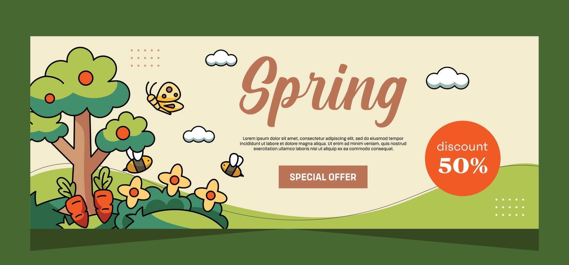 Horizontal spring banner template. Vector design