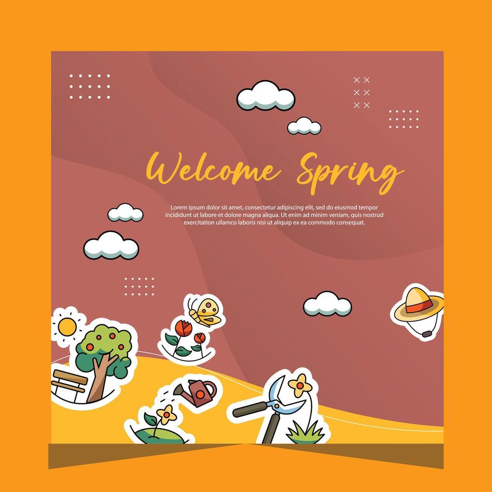 Spring social media post template. Vector Design