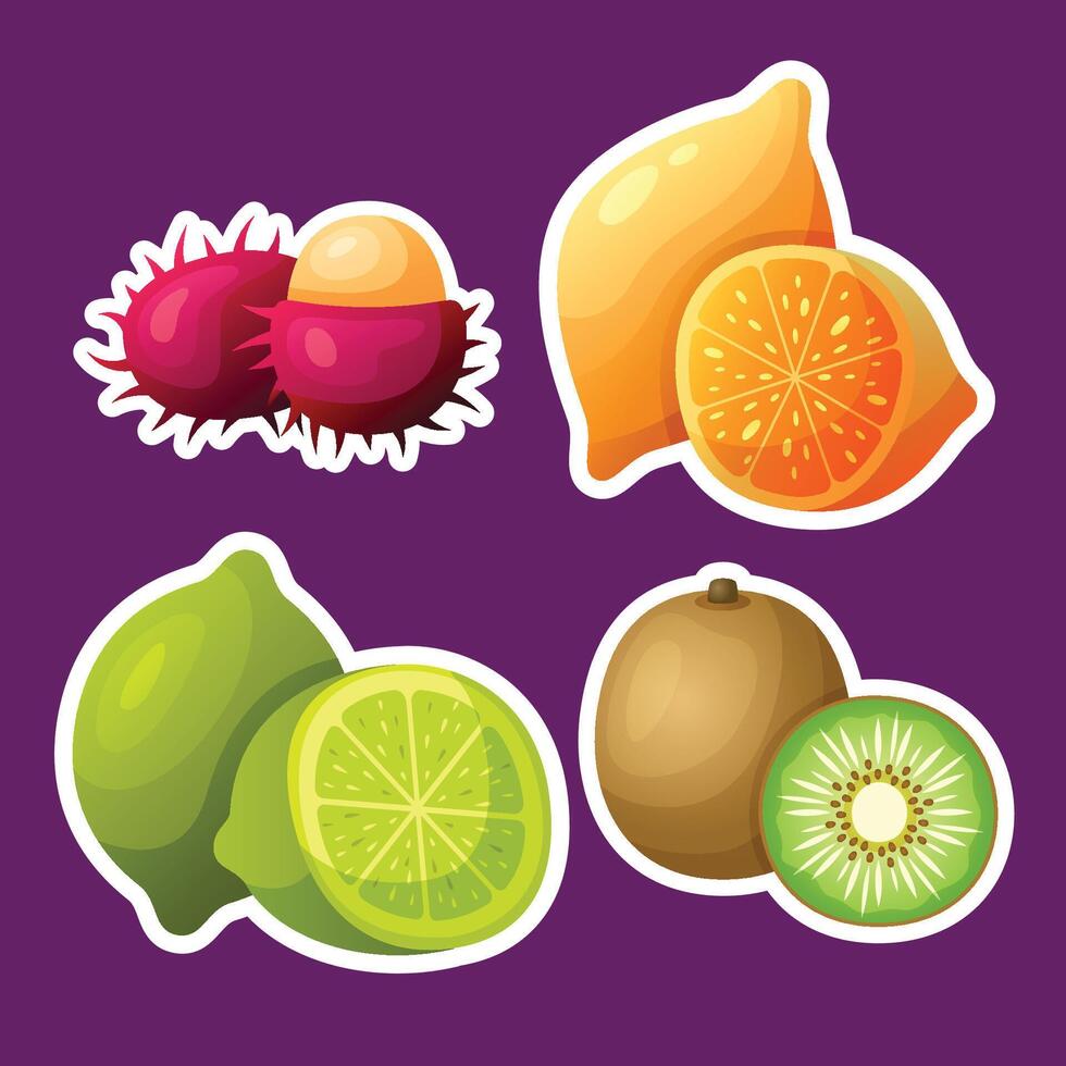 conjunto pegatina Fresco Fruta diseño vector