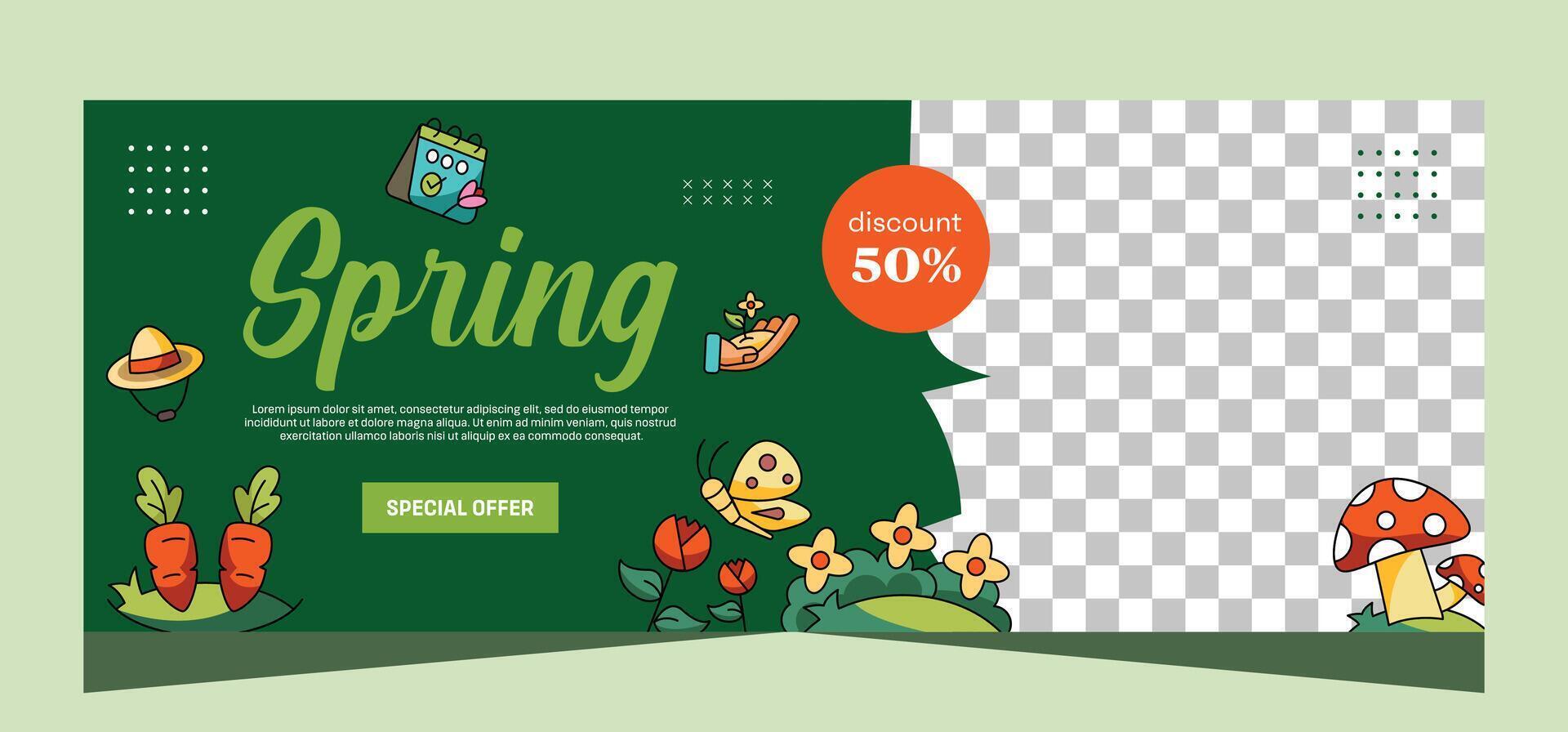 Spring horizontal template banner. Vector design