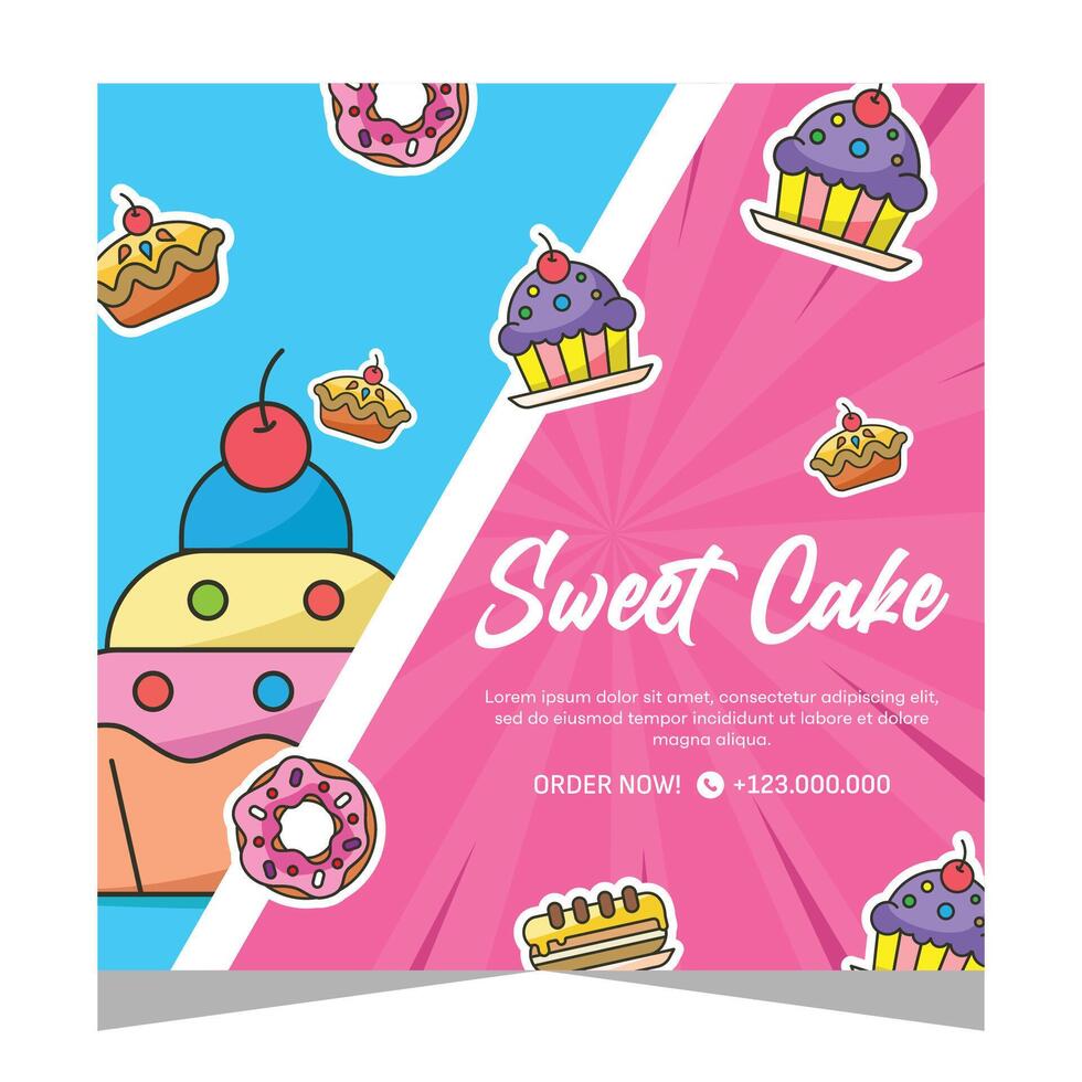 Cupcake square flayer template or social media post vector