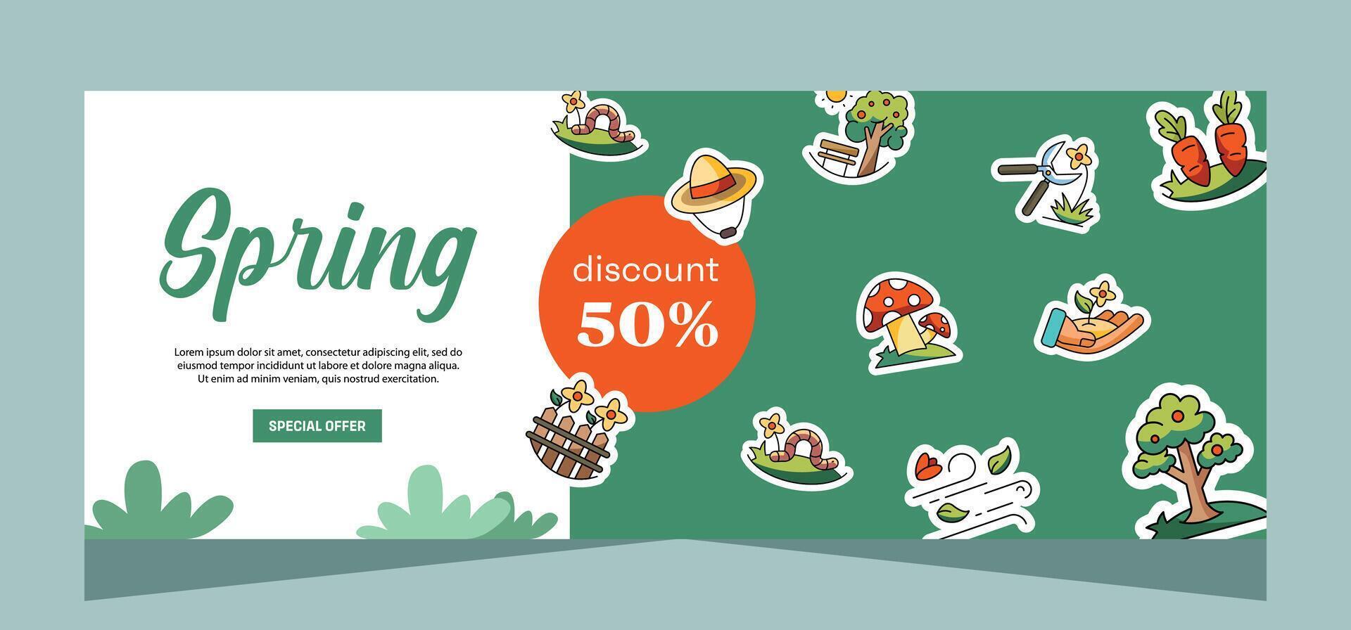 Spring horizontal template banner. Vector design