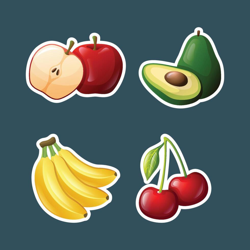 Set sticker fresh fruit design vector