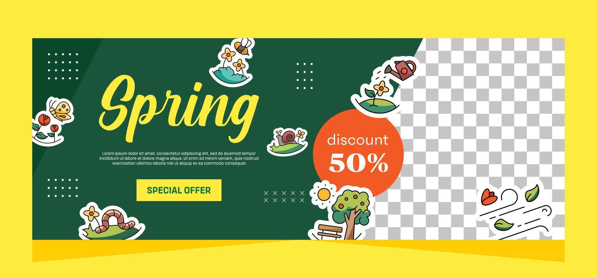 Flat spring horizontal banner design vector