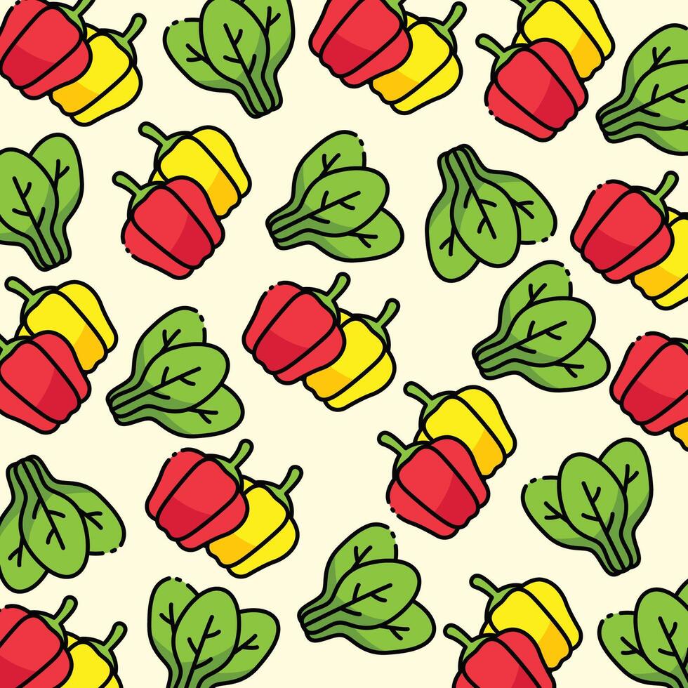 Bell pepper and spinach pattern design or background vector