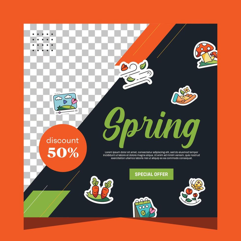 Spring social media post template. Vector Design