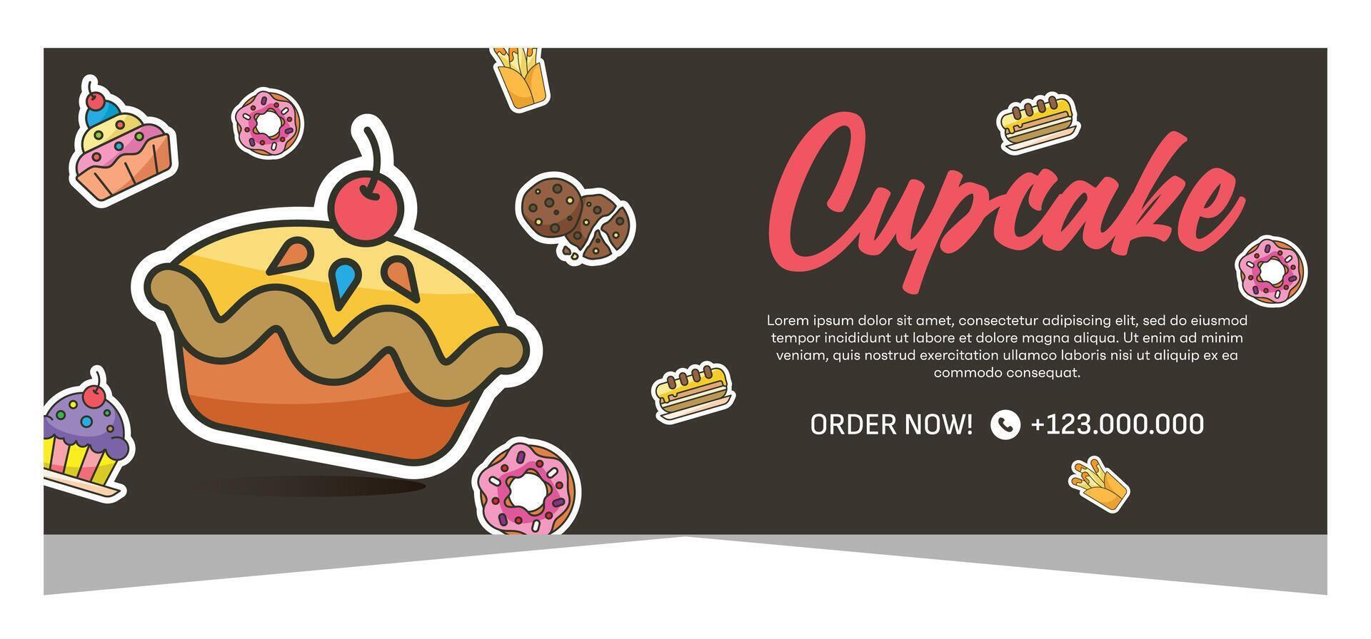 Horizontal template banner of cupcakes in vector design