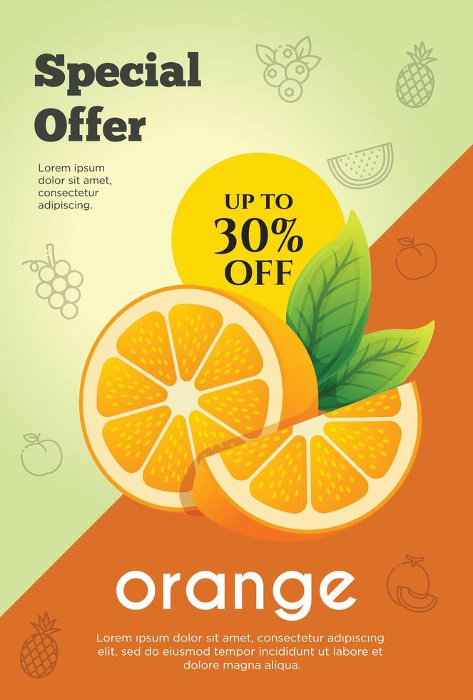 Flyer special offer for orange fruit product. Fruit promotion flyer vector