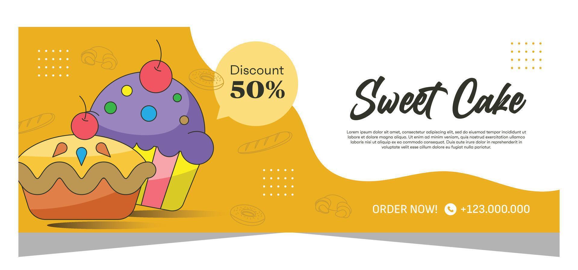 Horizontal template banner of cupcakes in vector design