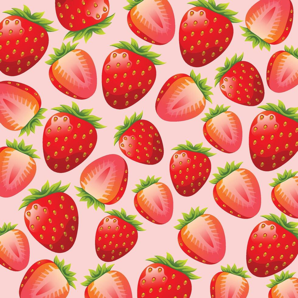 Strawberries fruit pattern background design vector