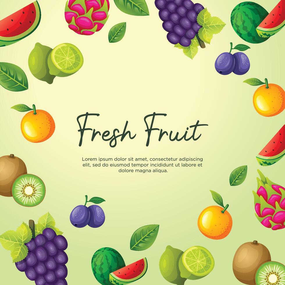 Fresh fruit frame. Background design vector