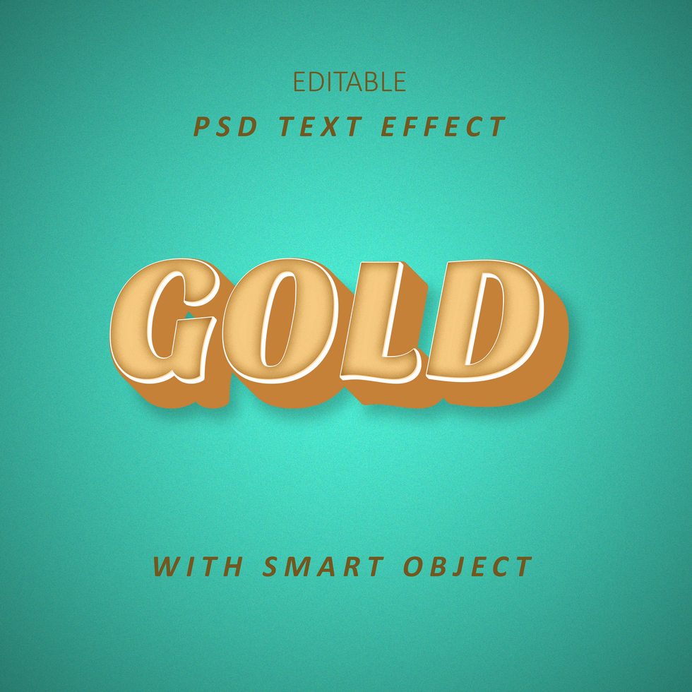 gold effect text and with smart object psd