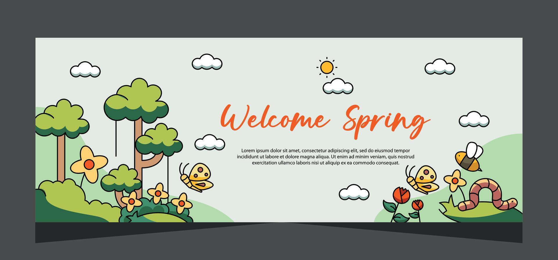 Flat spring horizontal banner design vector