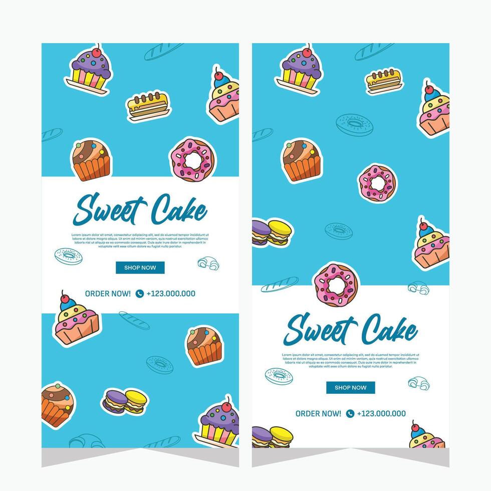 Sweet bakery vertical banner template or history social media in vector