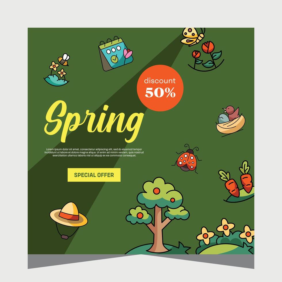 Spring social media post template. Vector Design